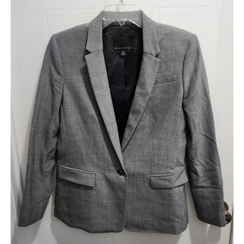 Banana Republic Womens Blazer Jacket Gray Wool Blend Stretch Career Office Sz 8P